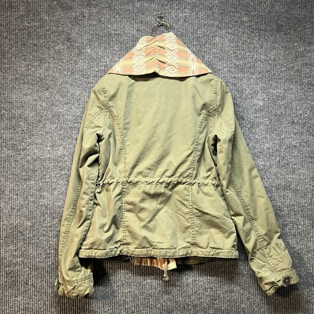 Y2K Hollister Olive Aztec Print Utility Jacket Women's Size Medium Buttons Cinch - Picture 7 of 9